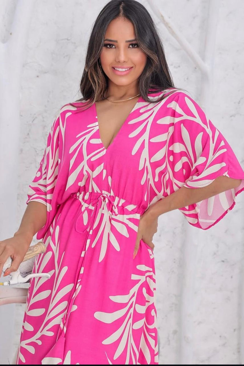 Woman pink rayon dress casual wear
