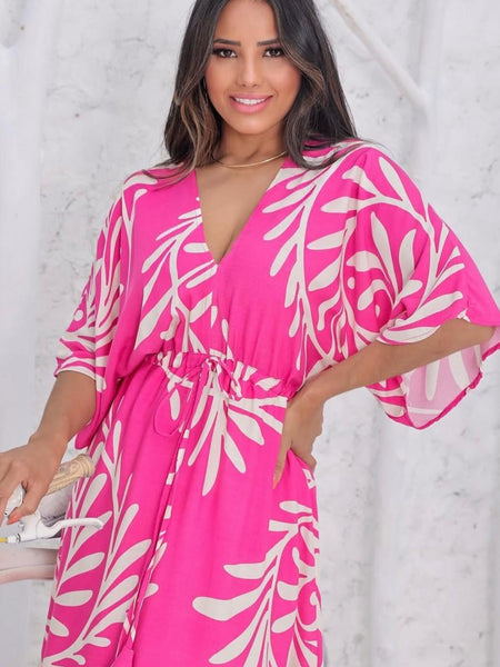 Woman pink rayon dress casual wear
