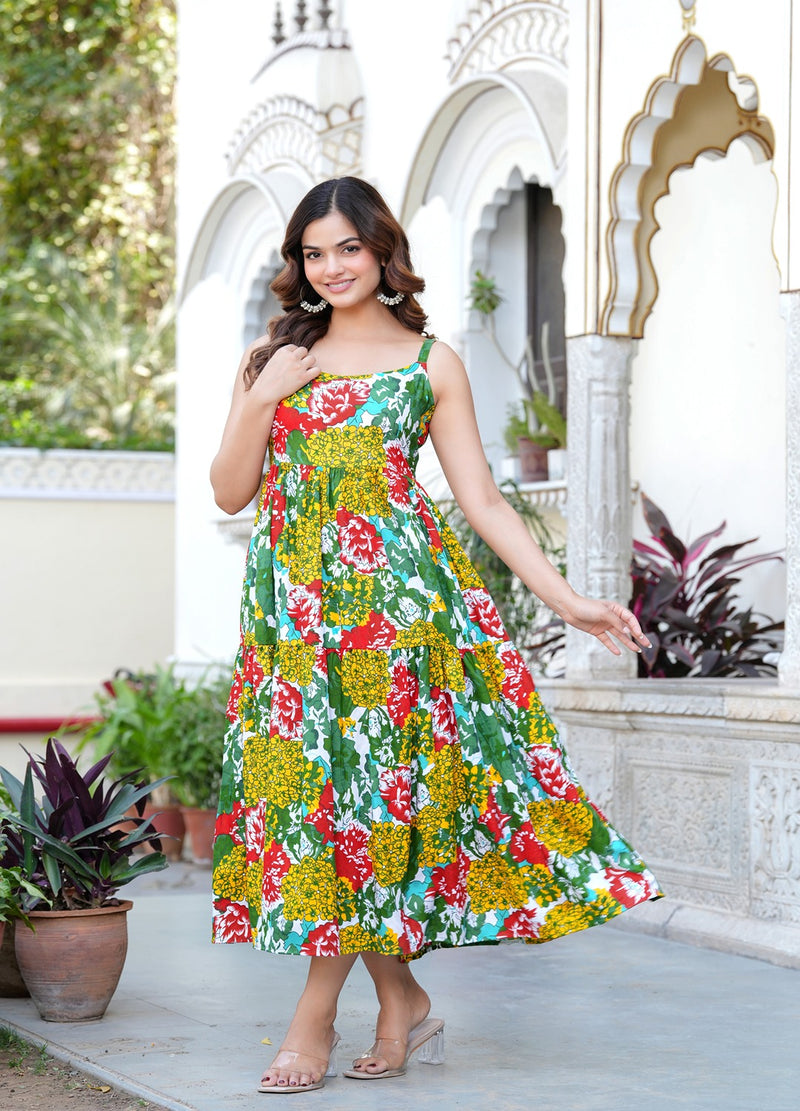 MANOJAVA Women Multicolor Rayon Fit & Flare Dress