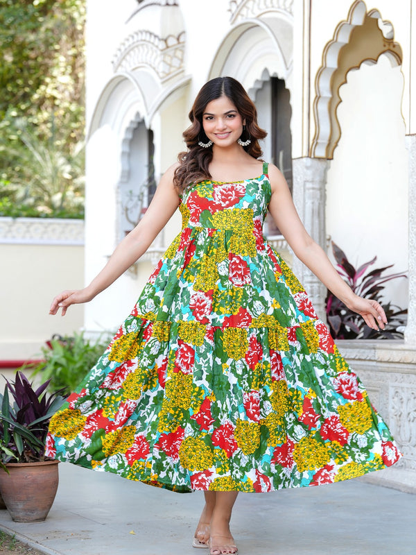 MANOJAVA Women Multicolor Rayon Fit & Flare Dress