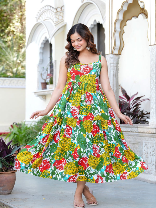 MANOJAVA Women Multicolor Rayon Fit & Flare Dress