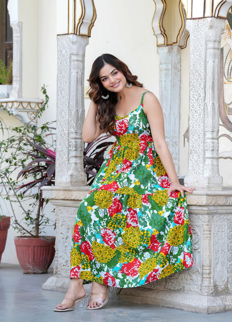 MANOJAVA Women Multicolor Rayon Fit & Flare Dress