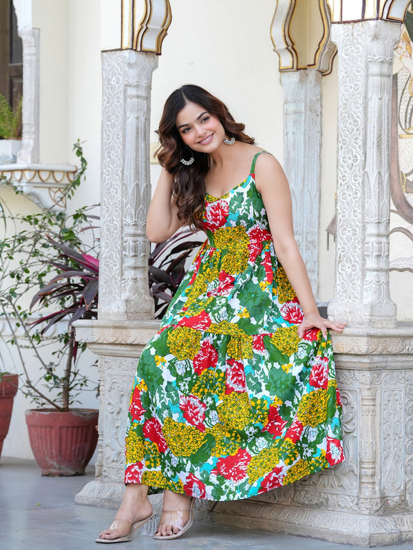 MANOJAVA Women Multicolor Rayon Fit & Flare Dress