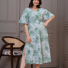 Elegant green floral dress daily wear