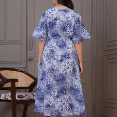 Blue floral rayon fit and flare dress woman
