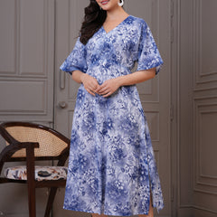 Elegant blue floral dress woman daily wear