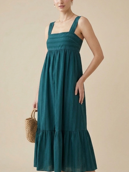 Striped Fit & Flare Casual Midi Dress