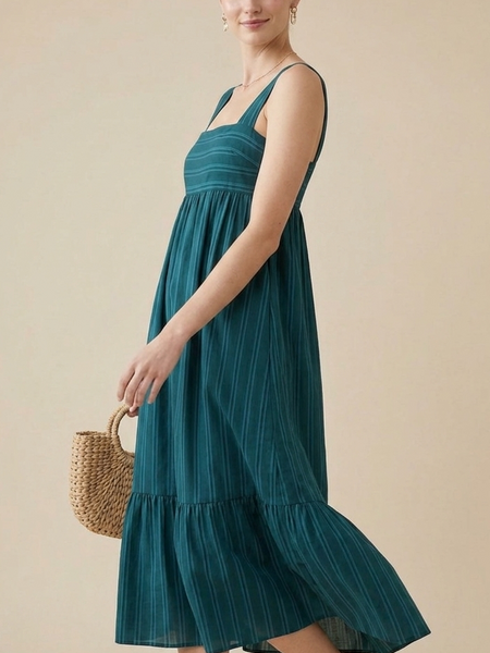 Striped Fit & Flare Casual Midi Dress