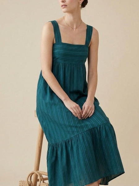 Striped Fit & Flare Casual Midi Dress