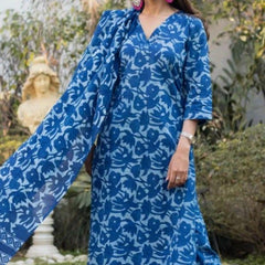 Women Blue Viscose Rayon Kurta Set for Daily & Festive Wear