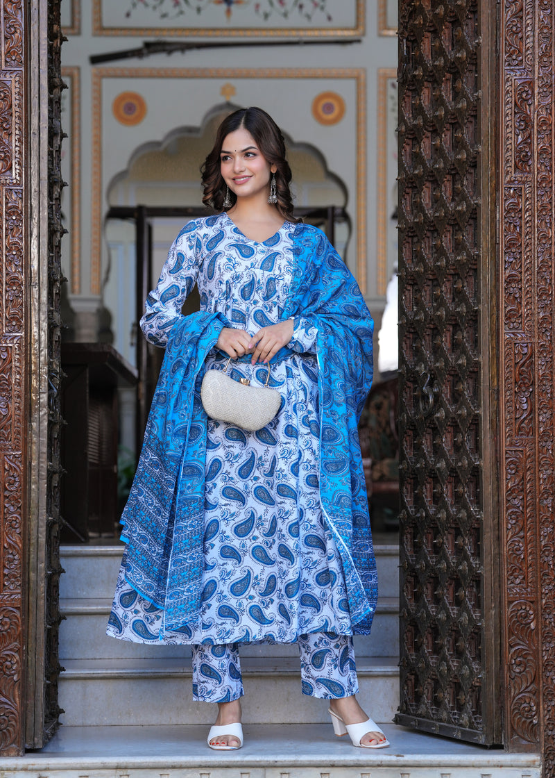 Blue Cotton Anarkali Kurta Set – Classic & Comfortable Ethnic Wear