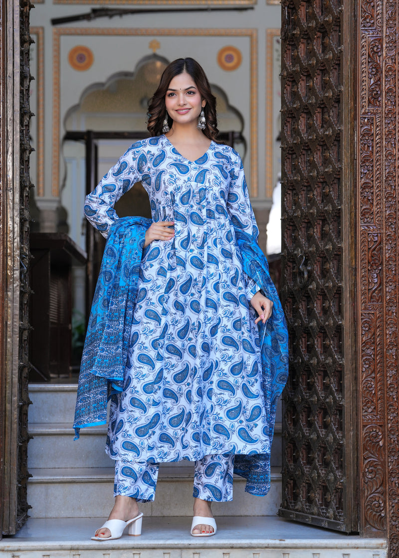Blue Cotton Anarkali Kurta Set – Classic & Comfortable Ethnic Wear
