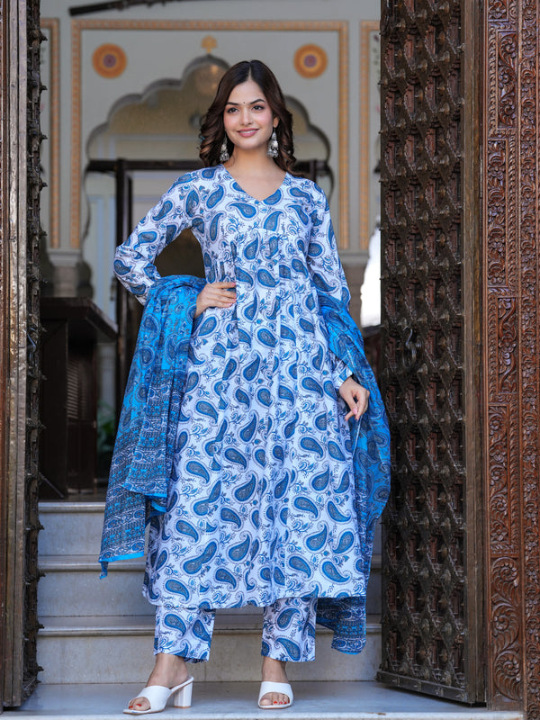 Blue Cotton Anarkali Kurta Set – Classic & Comfortable Ethnic Wear