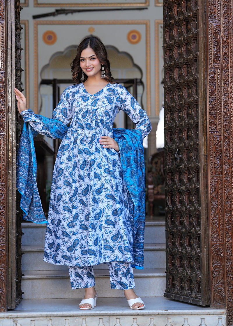Blue Cotton Anarkali Kurta Set – Classic & Comfortable Ethnic Wear
