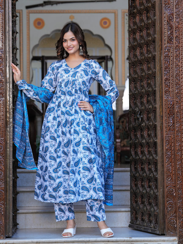 Blue Cotton Anarkali Kurta Set – Classic & Comfortable Ethnic Wear