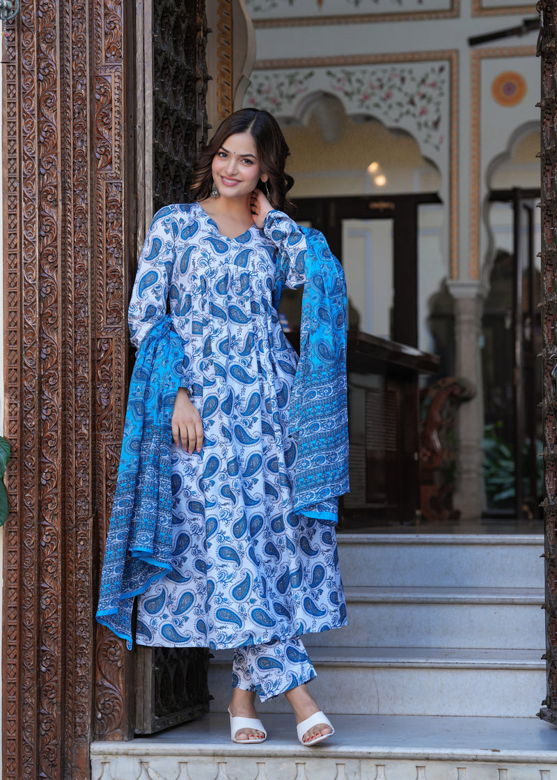 Blue Cotton Anarkali Kurta Set – Classic & Comfortable Ethnic Wear