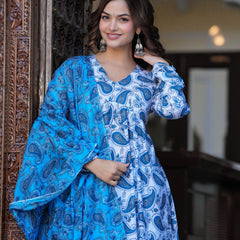 Blue Cotton Anarkali Kurta Set – Classic & Comfortable Ethnic Wear