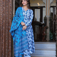 Blue Cotton Anarkali Kurta Set – Classic & Comfortable Ethnic Wear
