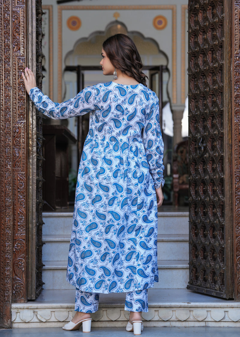 Blue Cotton Anarkali Kurta Set – Classic & Comfortable Ethnic Wear