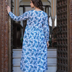 Blue Cotton Anarkali Kurta Set – Classic & Comfortable Ethnic Wear