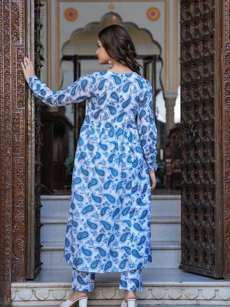 Blue Cotton Anarkali Kurta Set – Classic & Comfortable Ethnic Wear