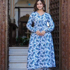 Blue Cotton Anarkali Kurta Set – Classic & Comfortable Ethnic Wear