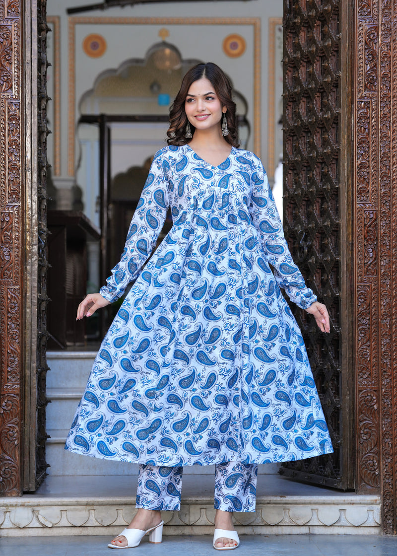 Blue Cotton Anarkali Kurta Set – Classic & Comfortable Ethnic Wear