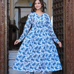 Blue Cotton Anarkali Kurta Set – Classic & Comfortable Ethnic Wear