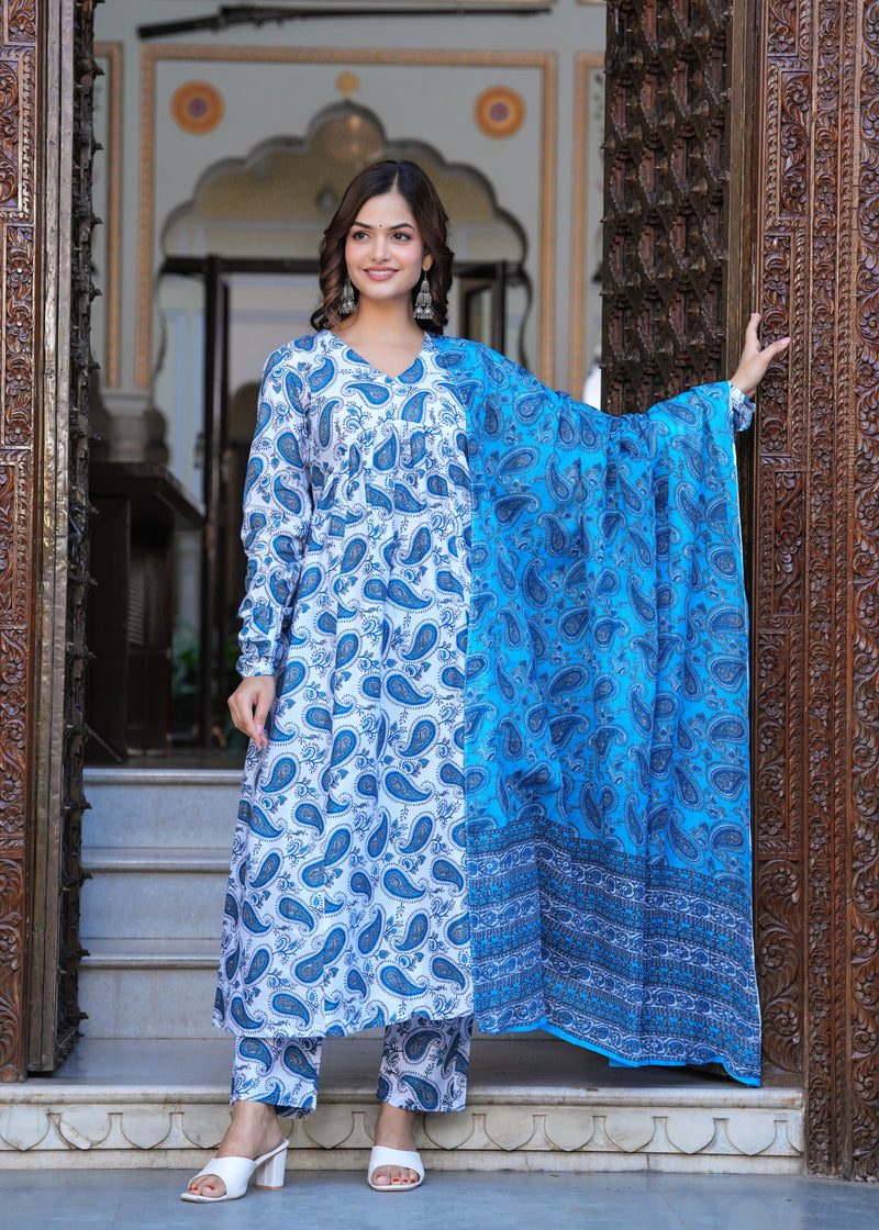 Blue Cotton Anarkali Kurta Set – Classic & Comfortable Ethnic Wear