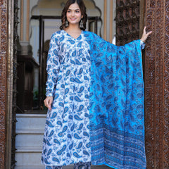 Blue Cotton Anarkali Kurta Set – Classic & Comfortable Ethnic Wear