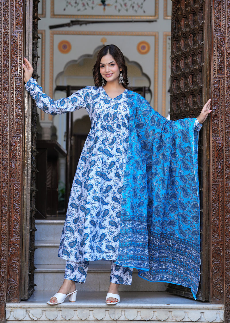 Blue Cotton Anarkali Kurta Set – Classic & Comfortable Ethnic Wear