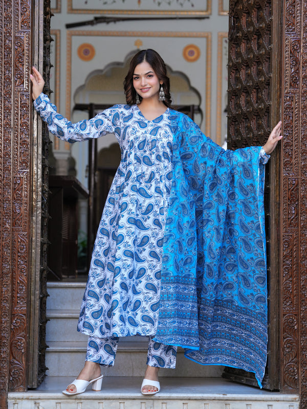 Blue Cotton Anarkali Kurta Set – Classic & Comfortable Ethnic Wear