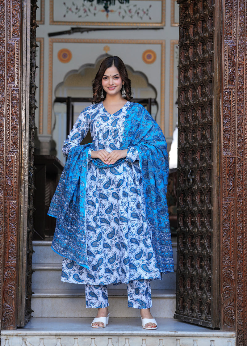 Blue Cotton Anarkali Kurta Set – Classic & Comfortable Ethnic Wear