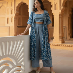 Women Blue Printed Co-ord Set Front