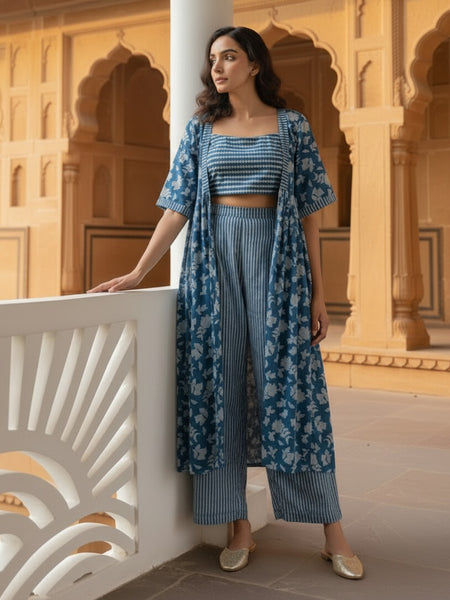 Women Blue Printed Co-ord Set Front