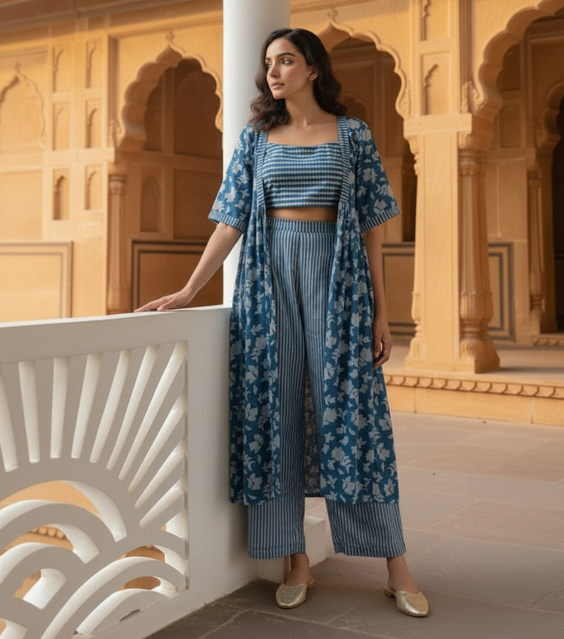 Women Blue Printed Co-ord Set Front