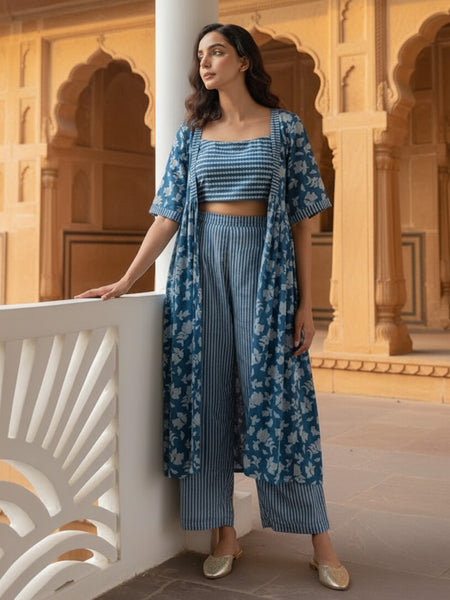 Women Blue Printed Co-ord Set Image