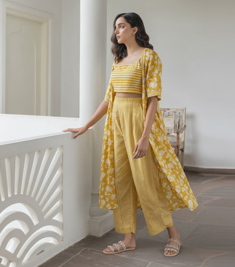 Women Yellow Printed Co-ord Set Side