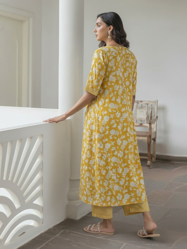 Women Yellow Printed Co-ord Set Back