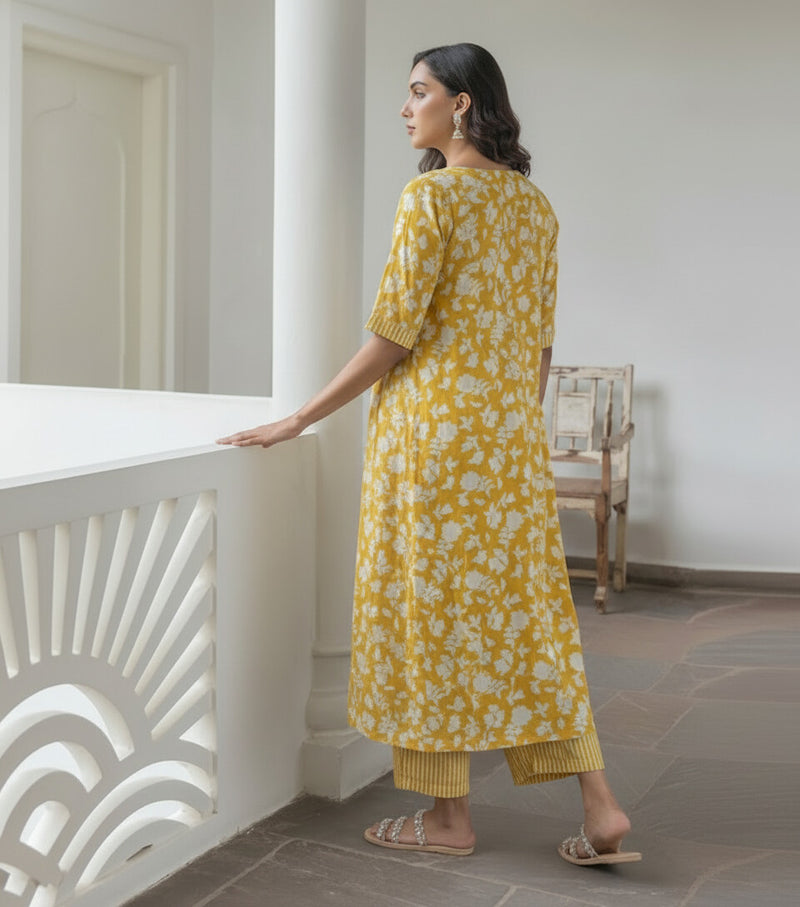 Women Yellow Printed Co-ord Set Back