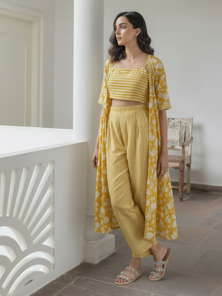 Women Yellow Printed Co-ord Set Front