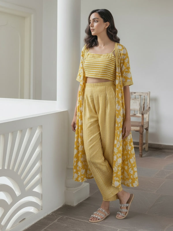 Women Yellow Printed Co-ord Set Front