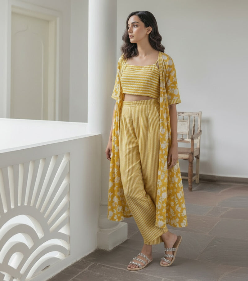 Women Yellow Printed Co-ord Set Front