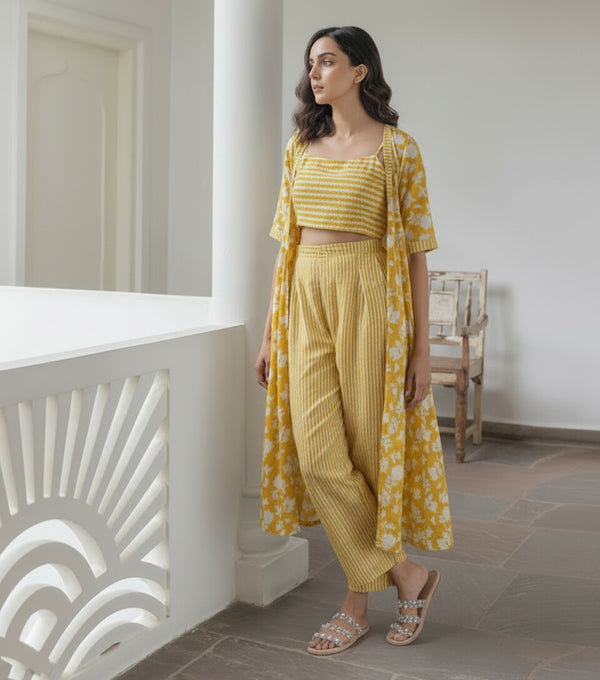 Women Yellow Printed Co-ord Set Front