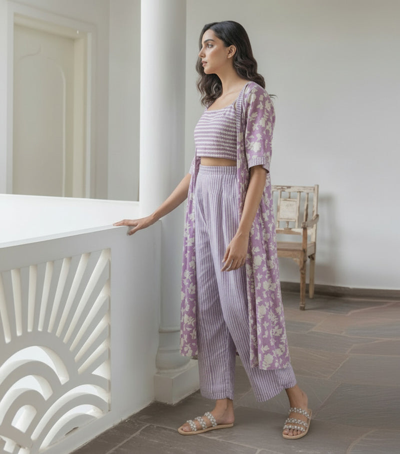 Women Lavender Printed Co-ord Set
