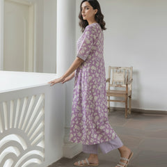 Women Lavender Printed Co-ord Set Back