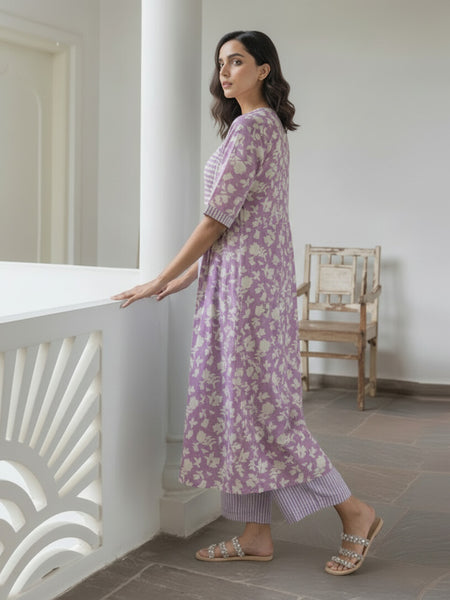Women Lavender Printed Co-ord Set Back