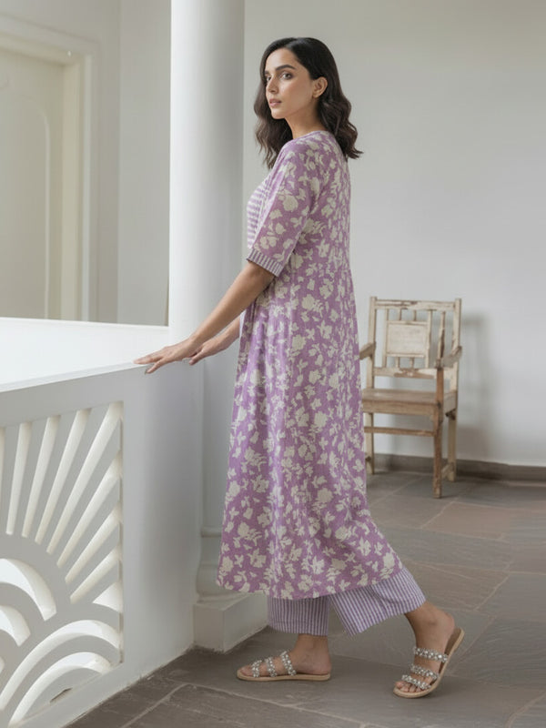 Women Lavender Printed Co-ord Set Back