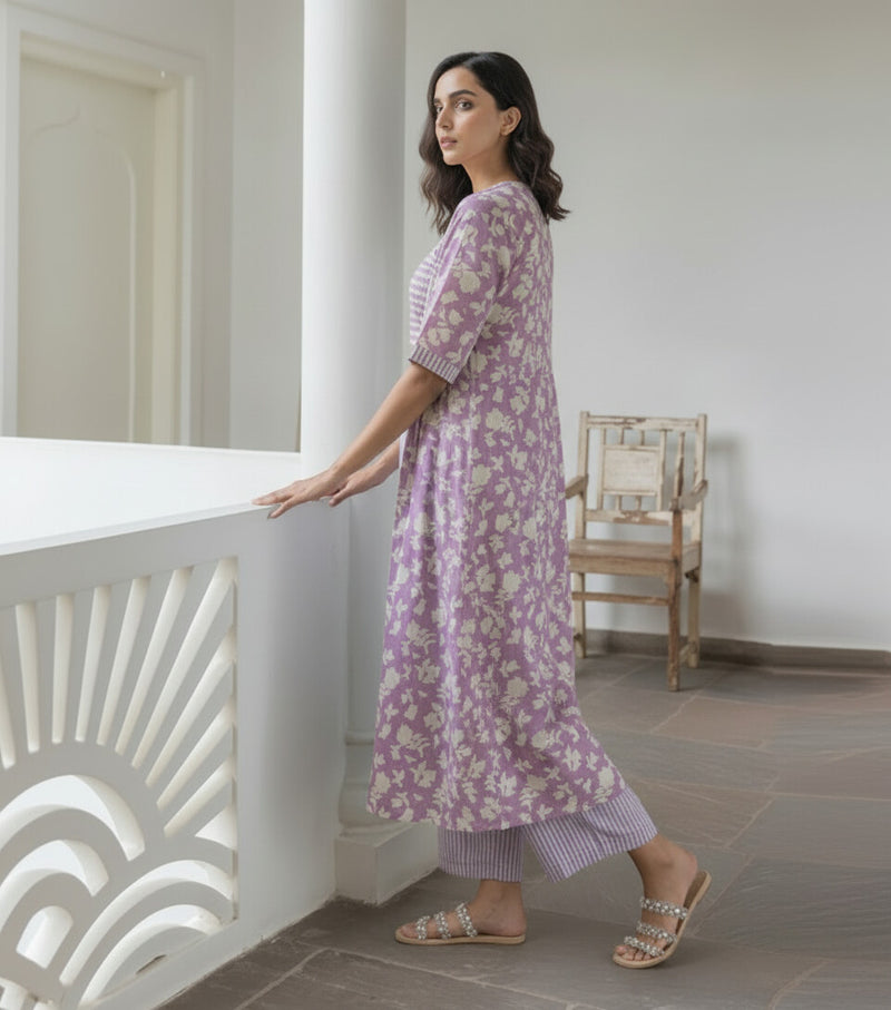 Women Lavender Printed Co-ord Set Back