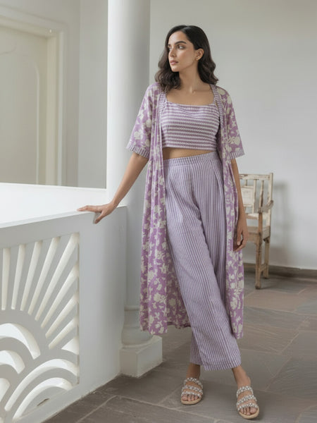 Women Lavender Printed Co-ord Set Front
